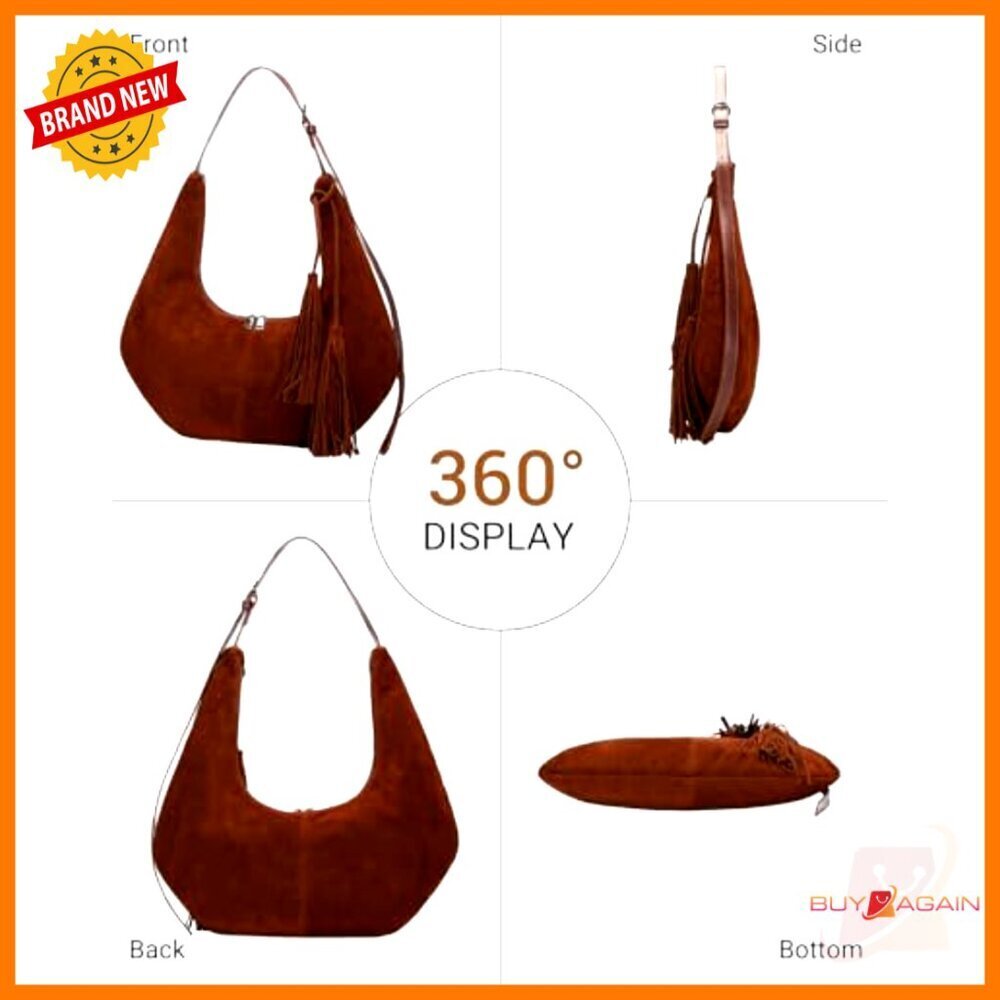 Faux Suede Hobo Bag with Tassel, Adjustable Strap, Spacious Pockets - Picture 4 of 7